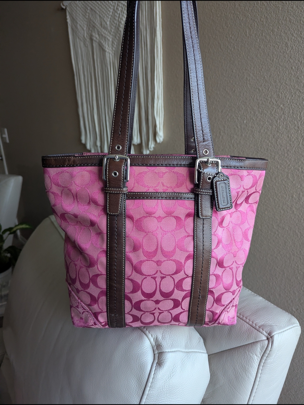 Coach Pink Signature Tote with Brown